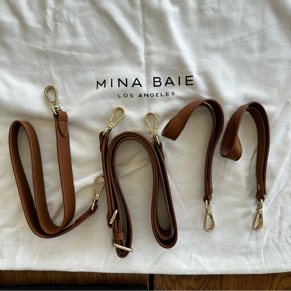 Mina Baie Stevie Terra Tan Vegan Leather Backpack Shoulder Diaper Bag + Add-Ons - Picture 4 of 14